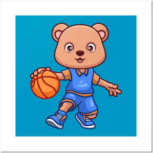 Basketball Bear Cute Cartoon Posters and Art